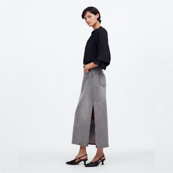 NWT Madewell Women Denim Jean Side-Slit Midi Skirt in Hallandale Gray Wash - 27 - Picture 4 of 6